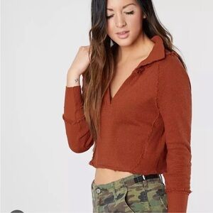 Free People Darcy Cropped Sweater Rust Orange Size Small